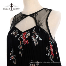 Robes de dîner florales de printemps noir de mode Vêtements de dames